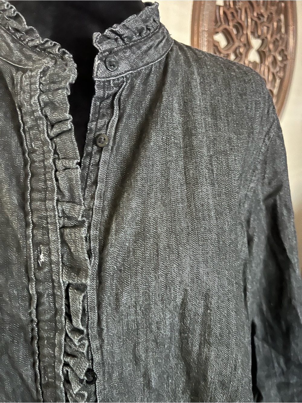 Ralph Lauren Black Ruffled-Trim Lightweight Shirt Jacket - Picture 2 of 3